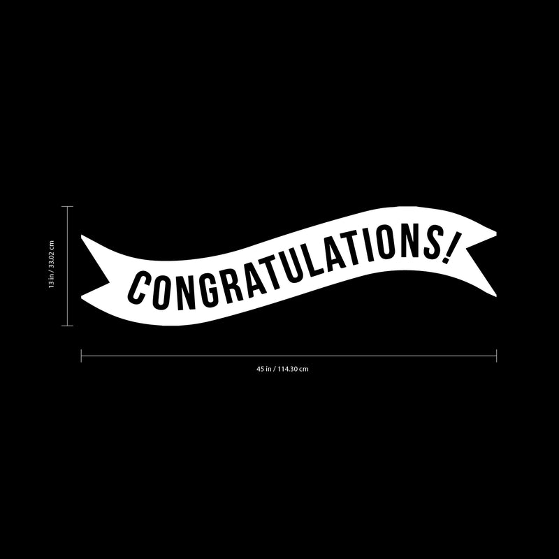 Vinyl Wall Art Decals - Congratulations! Banner - 13" x 45" - Best Wishes Celebrate Home Work Place Stencil Adhesives - Fun Happy Decal for Office Living Room Bedroom Dorm Room (13" x 45"; White) White 13" x 45" 3