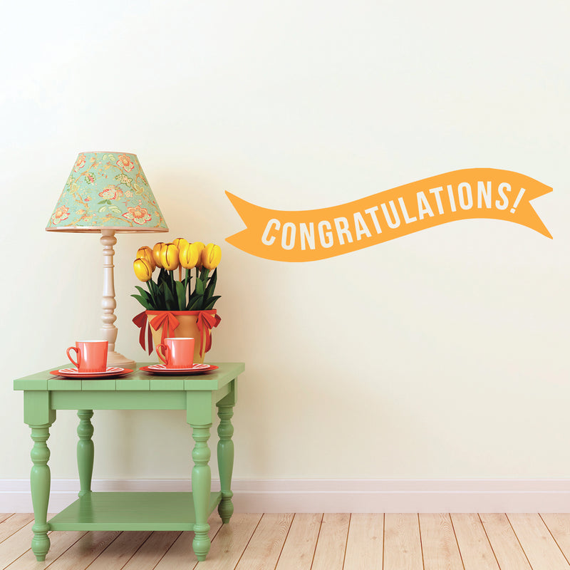 Vinyl Wall Art Decals - Congratulations! Banner - 13" x 45" - Best Wishes Celebrate Home Work Place Stencil Adhesives - Fun Happy Decal for Office Living Room Bedroom Dorm Room (13" x 45"; Yellow) Yellow 13" x 45" 2
