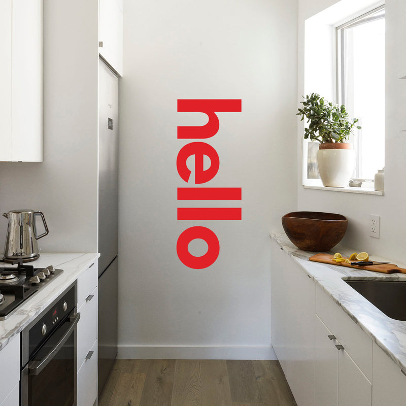 Vinyl Art Wall Decals - Hello Greeting - 60" x 23" Decorative Door Mural - Removable Wall Sticker Decal for Home Decor - Business Office - Bedroom Living Room Vinyl Stencil Adhesive (60" X 23"; RED) Red 60" x 23"