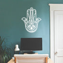 Vinyl Wall Art Decal - Hamsa Hand - 29" x 23" - Hand of Fatima Evil Eye Protection Blessing Symbol - Home Apartment Decor - Yoga Studio Namaste Meditation Mandala House Warming Gift (29" x 23"; White) White 29" x 23" 2