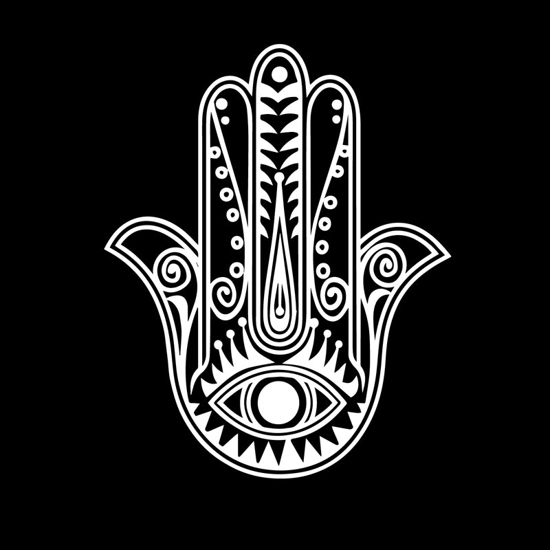 Vinyl Wall Art Decal - Hamsa Hand - 29" x 23" - Hand of Fatima Evil Eye Protection Blessing Symbol - Home Apartment Decor - Yoga Studio Namaste Meditation Mandala House Warming Gift (29" x 23"; White) White 29" x 23" 4