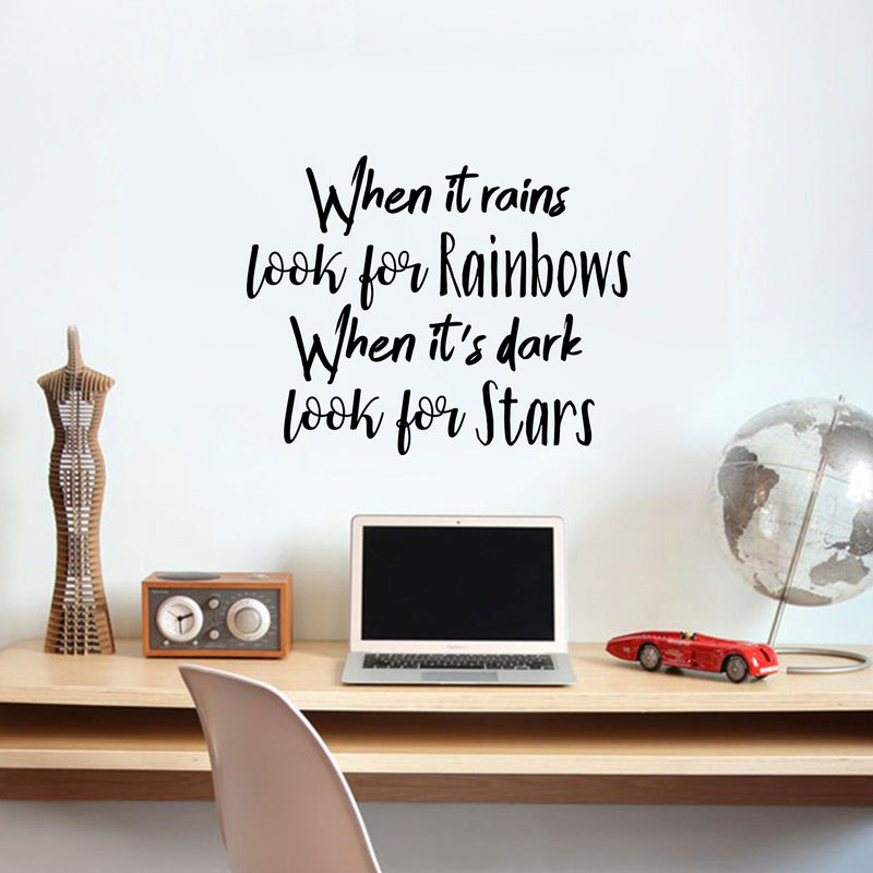 Vinyl Wall Art Decal - When It Rains Look for Rainbows When It’s Dark Look for Stars - 18" x 23" - Bedroom Living Room Office Decor - Positive Trendy Quotes (18" x 23"; Black Text) Black 18" x 23"