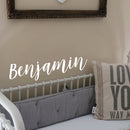 Vinyl Wall Art Decal Boys Custom Name - ’Benjamin’ Custom Text Name- 10" x 40" - Little Boys Bedroom Vinyl Wall Decals - Cute Wall Art for Baby Boy Nursery Room Decor (10" x 40"; White Cursive) White 10" x 40" 2