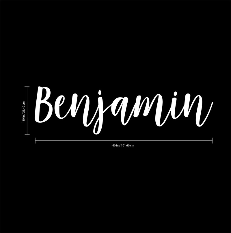 Vinyl Wall Art Decal Boys Custom Name - ’Benjamin’ Custom Text Name- 10" x 40" - Little Boys Bedroom Vinyl Wall Decals - Cute Wall Art for Baby Boy Nursery Room Decor (10" x 40"; White Cursive) White 10" x 40" 3