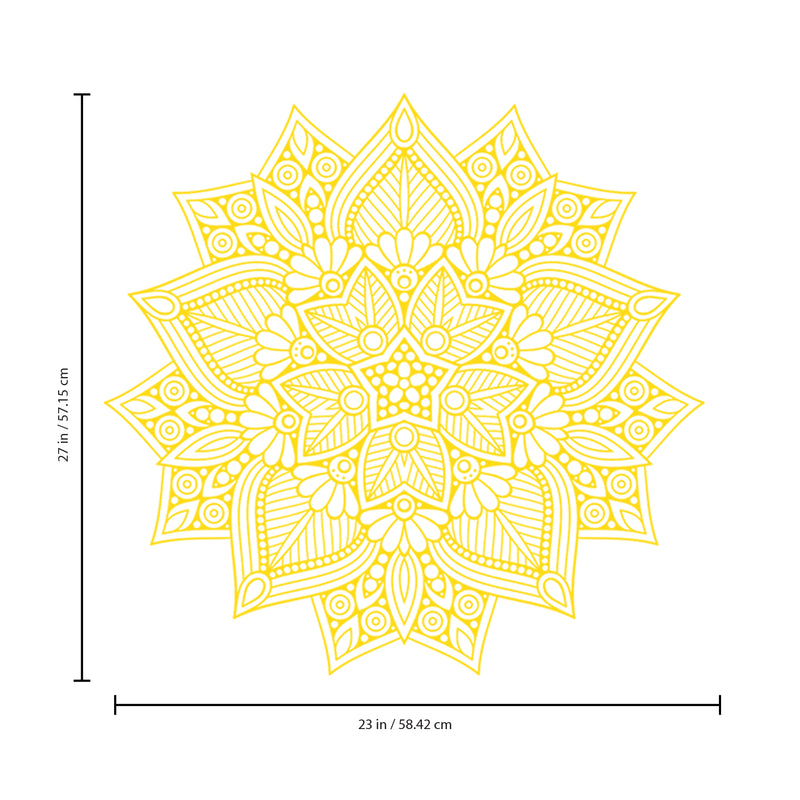 Vinyl Wall Art Decal - Hindu Mandala - 22" x 23" - Home Decor Apartment Workplace - Yoga Studio Namaste Meditation Mandala Bohemian Flower (22" x 23"; Yellow) Yellow 23" x 23" 3