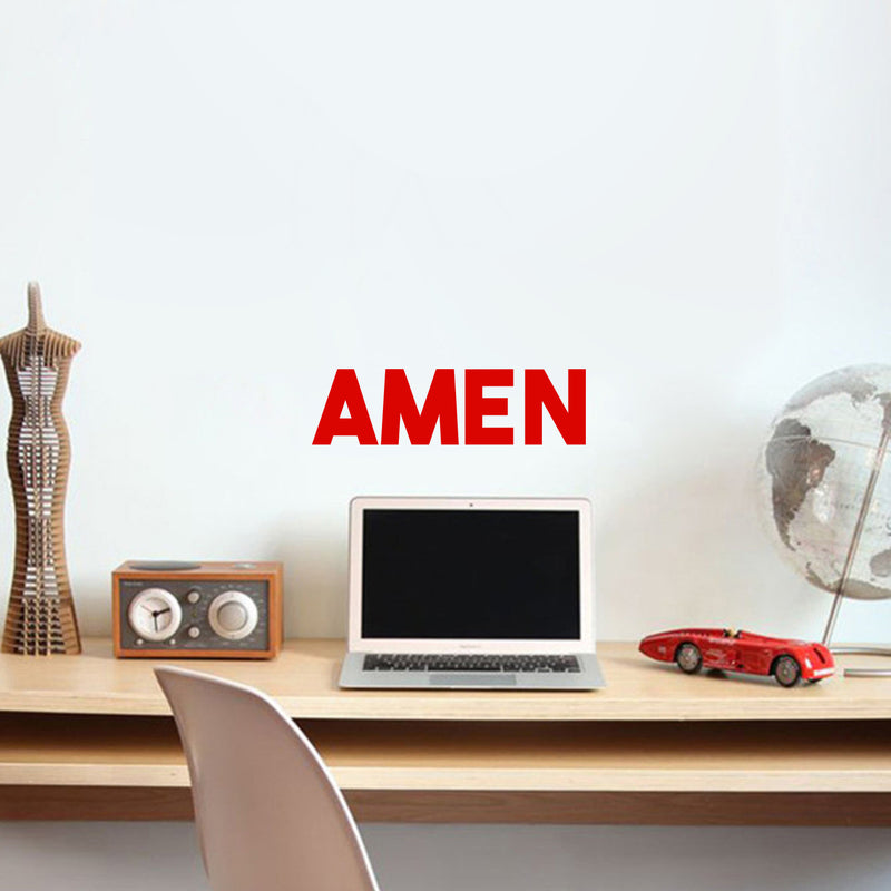 Vinyl Wall Art Decal - Amen - 5.5" x 20" - Religious Spiritual Faith Wall Art Sticker - Christianity Inspirational Phrase Decal Adhesive - God Bible Revelation Motivation Quote (5.5" x 20"; Red) Red 5.5" x 20"