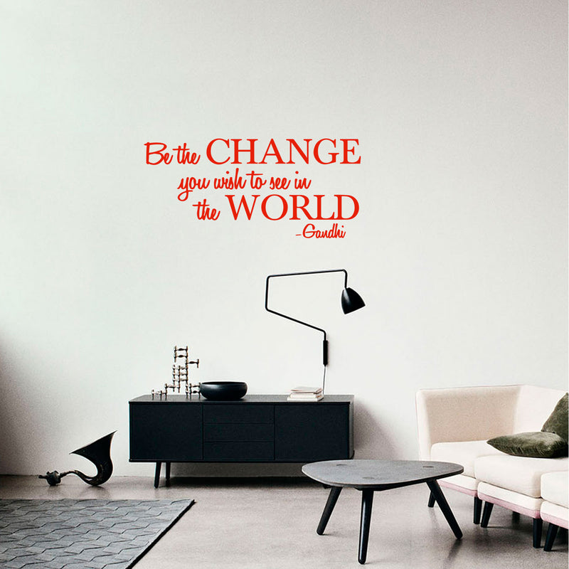 Vinyl Wall Decal Sticker - Be The Change You Wish to See in The World - Inspirational Gandhi Quote - 18” x 36” Living Room Wall Art Decor - Motivational Work Quote Peel and Stick (18" x 36"; Red) Red 18" x 36" 2