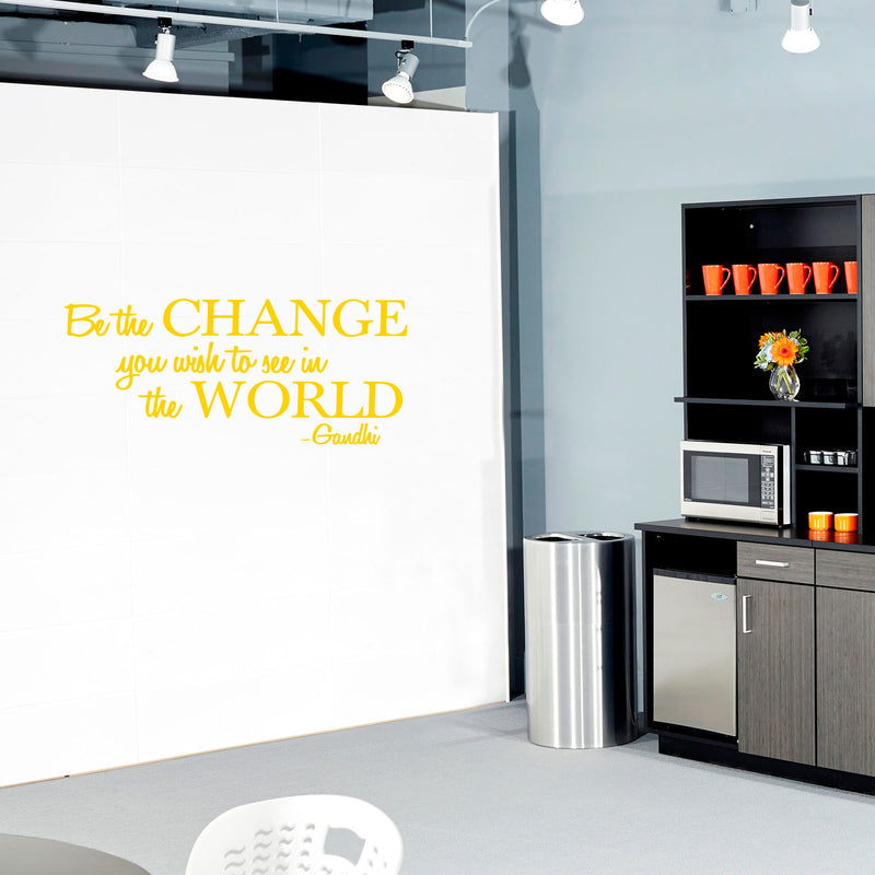 Vinyl Wall Decal Sticker - Be The Change You Wish to See in The World - Inspirational Gandhi Quote - 18” x 36” Living Room Wall Art Decor - Motivational Work Quote Peel and Stick (18" x 36"; Yellow) Yellow 18" x 36" 2