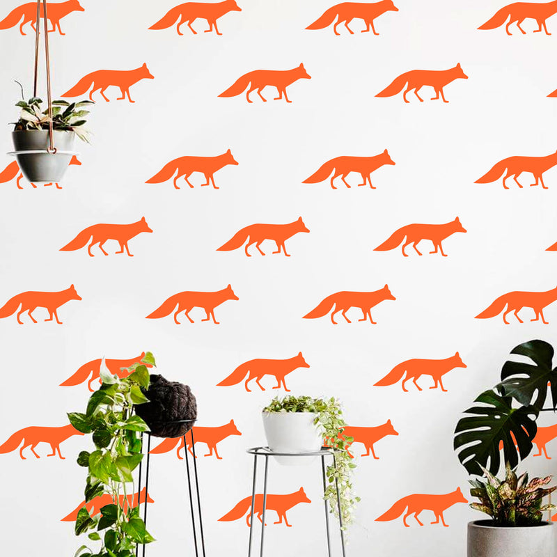 Set of 12 Vinyl Wall Art Decal - Fox Patterns - 2.2" x 5" Each - Stencil Adhesive Vinyl for Home Apartment Workplace Use - Cool Simple Shapes for Living Room Bedroom Decor (2.2" x 5" Each; Orange) Orange 2.2" x 5" Each