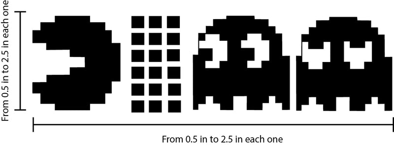 Vinyl Wall Art Decal - Pacman And Ghosts Inspired - 0.5" x 2.5" Each - Trendy Fun Decor For Light Switch Window Mirror Luggage Car Bumper Laptop Computer Sticker Skin Designs For Men Women Black 0.5" x 2.5" Each 3