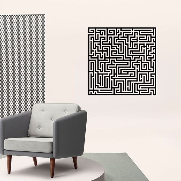 Vinyl Wall Art Decal - Labyrinth - Modern Contemporary Maze Design - Trendy Decor for Home Living Room Bedroom Office Workplace Peel Off Vinyl Stickers (23" x 23"; White)