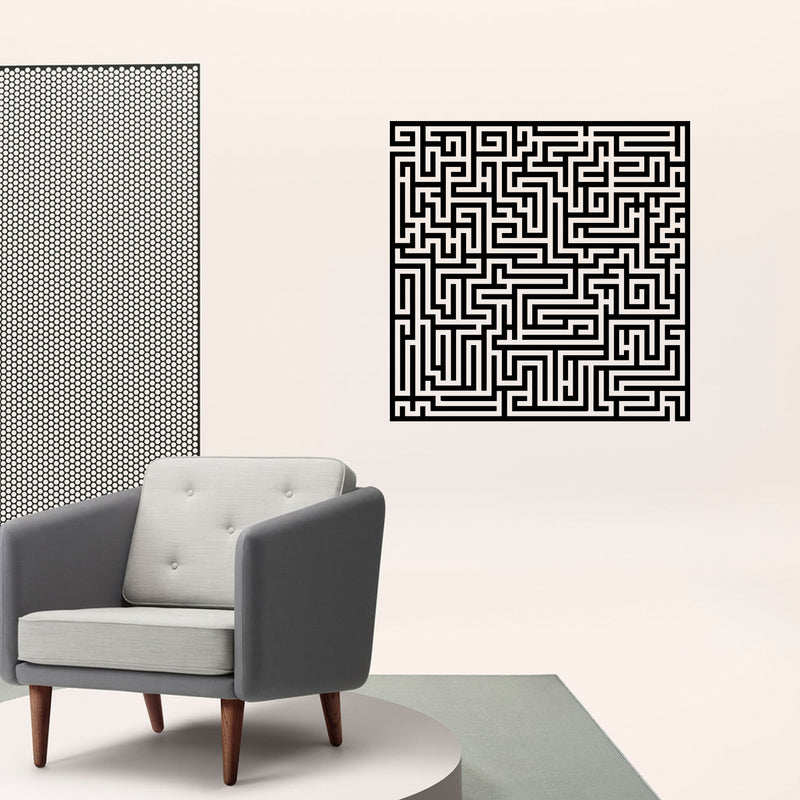 Vinyl Wall Art Decal - Labyrinth - 23" x 23" - Modern Contemporary Maze Design - Trendy Decor for Home Living Room Bedroom Office Workplace Peel Off Vinyl Stickers (23" x 23"; Black) Black 60" To 16"