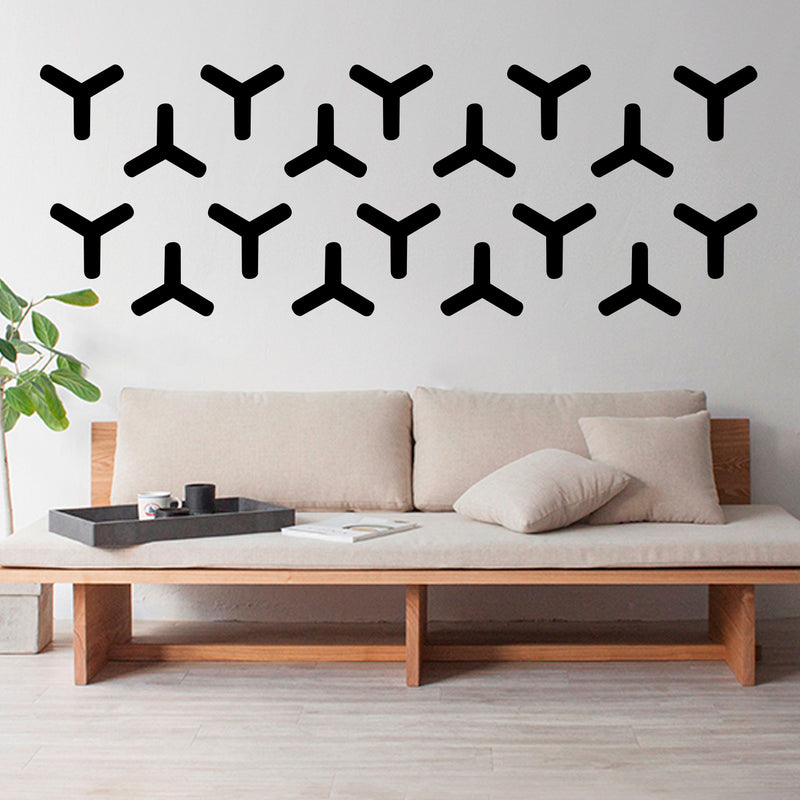 Set of 20 Vinyl Wall Art Decal - Geometric Y Pattern - 5.Each - Sticker Adhesive Vinyls for Home Apartment Office Use - Geometric Design for Living Room Bedroom Decor (5.Each; Blue)
