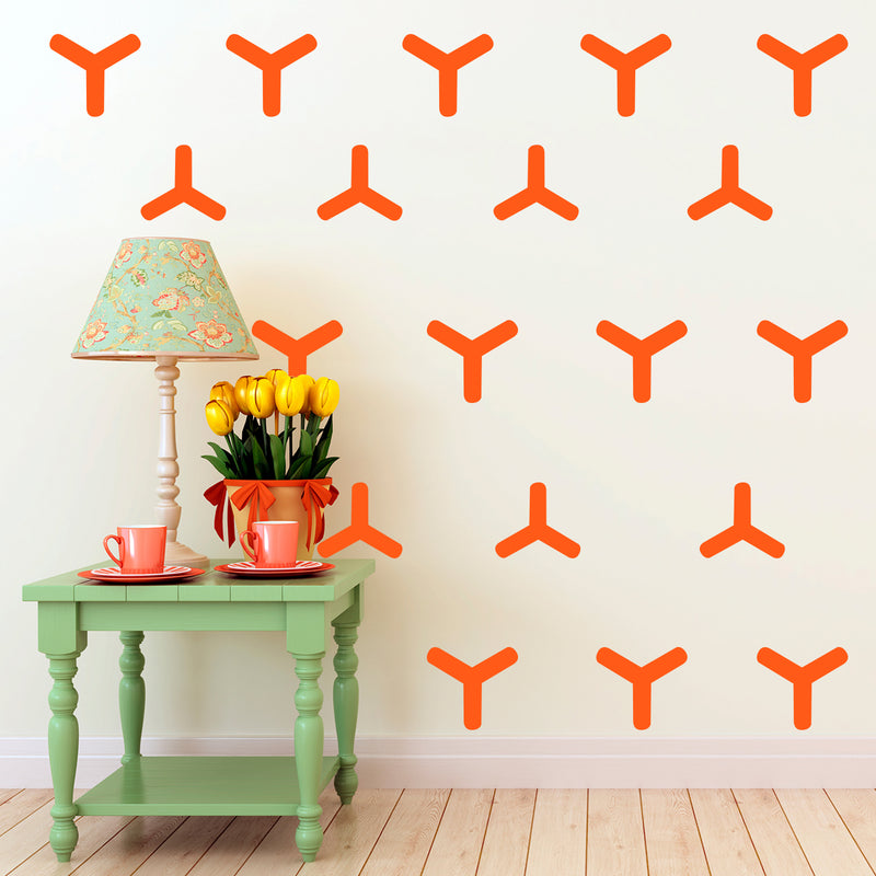 Set of 20 Vinyl Wall Art Decal - Geometric Y Pattern - 5.5" x 6" Each - Sticker Adhesive Vinyls for Home Apartment Office Use - Geometric Design for Living Room Bedroom Decor (5.5" x 6" Each; Orange) Orange 5" x 6" each