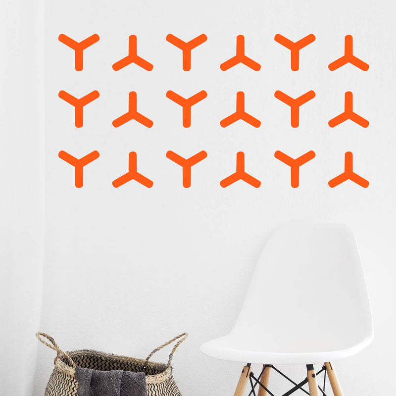 Set of 20 Vinyl Wall Art Decal - Geometric Y Pattern - 5.5" x 6" Each - Sticker Adhesive Vinyls for Home Apartment Office Use - Geometric Design for Living Room Bedroom Decor (5.5" x 6" Each; Orange) Orange 5" x 6" each 2