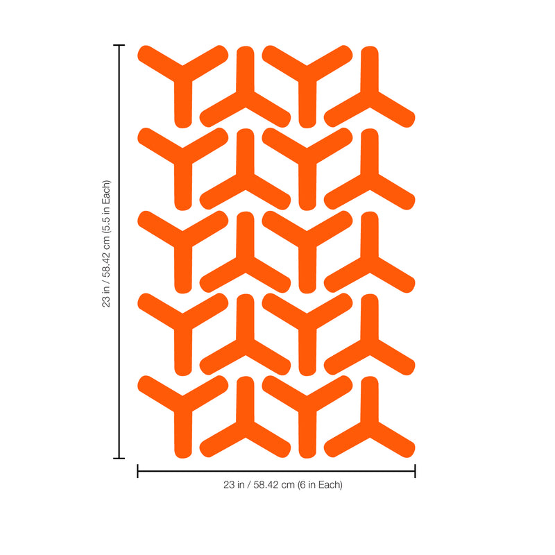 Set of 20 Vinyl Wall Art Decal - Geometric Y Pattern - 5.5" x 6" Each - Sticker Adhesive Vinyls for Home Apartment Office Use - Geometric Design for Living Room Bedroom Decor (5.5" x 6" Each; Orange) Orange 5" x 6" each 3