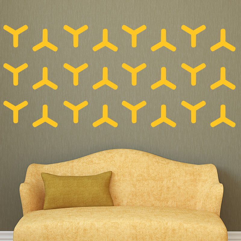 Set of 20 Vinyl Wall Art Decal - Geometric Y Pattern - 5.5" x 6" Each - Sticker Adhesive Vinyls for Home Apartment Office Use - Geometric Design for Living Room Bedroom Decor (5.5" x 6" Each; Yellow) Yellow 5" x 6" each