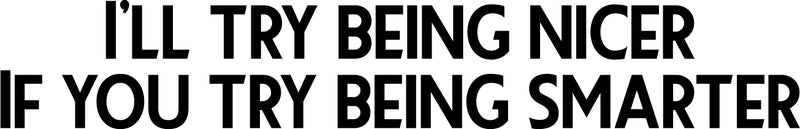 Vinyl Wall Art Decal - I’ll Try Being Nicer If You Try Being Smarter - 5" x 31" - Funny Inspirational Quote - Home Decor for Living Room Bedroom Office Business Workplace Sticker Decals (Black) Black 5" x 31" 4