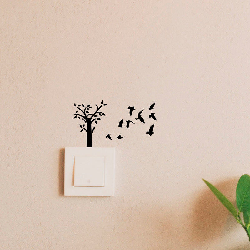 Vinyl Wall Art Decal - Tree and Birds - 2.5" x 5" - Cute Animal Decor for Light Switch Window Mirror Luggage Car Bumper Laptop Computer Peel and Stick Skin Sticker Designs Black 2.5" x 5" 2