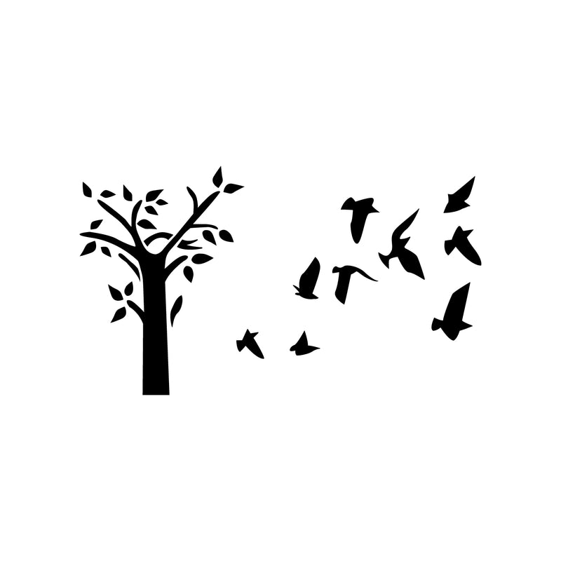 Vinyl Wall Art Decal - Tree and Birds - 2.5" x 5" - Cute Animal Decor for Light Switch Window Mirror Luggage Car Bumper Laptop Computer Peel and Stick Skin Sticker Designs Black 2.5" x 5" 4