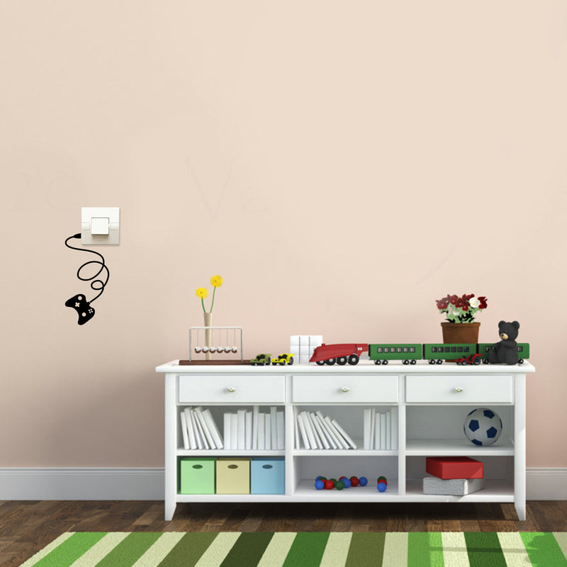 Vinyl Wall Art Decal - Small Wired Game Controller - 7" x 3" - Gaming Accessory Decor for Light Switch for Boys Girls Bedroom Wall - Laptop Computer Peel and Stick Skin Sticker Designs Black 7" x 3" 2
