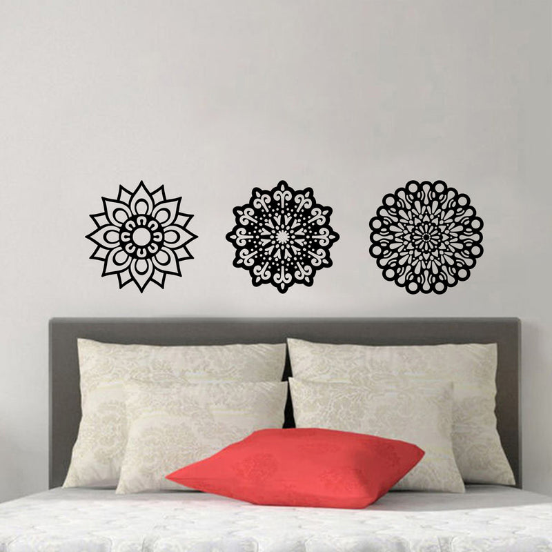 Vinyl Wall Art Decal - Set Of 3 Mandalas - 20" x 20" - Sticker Vinyl For Home Apartment Workplace Use - Beautiful Geometric Universe Symbol For Living Room Dorm Room Yoga Meditation (20" x 20"; Black) Black 20" x 20"