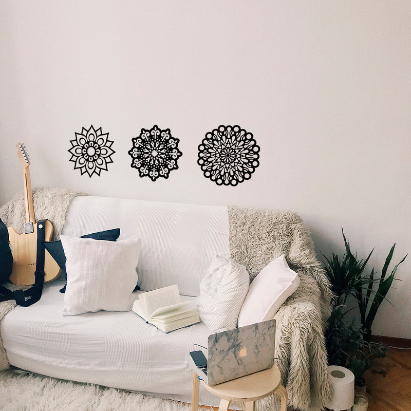 Vinyl Wall Art Decal - Set Of 3 Mandalas - 20" x 20" - Sticker Vinyl For Home Apartment Workplace Use - Beautiful Geometric Universe Symbol For Living Room Dorm Room Yoga Meditation (20" x 20"; Black) Black 20" x 20" 2