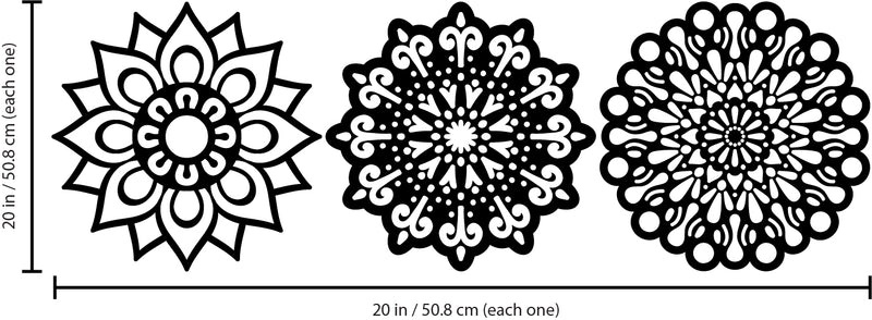 Vinyl Wall Art Decal - Set Of 3 Mandalas - 20" x 20" - Sticker Vinyl For Home Apartment Workplace Use - Beautiful Geometric Universe Symbol For Living Room Dorm Room Yoga Meditation (20" x 20"; Black) Black 20" x 20" 3