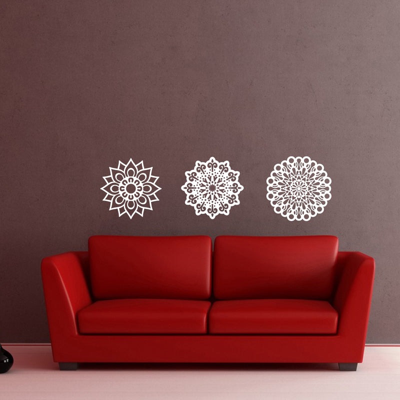 Vinyl Wall Art Decal - Set Of 3 Mandalas - 20" x 20" - Sticker Vinyl For Home Apartment Workplace Use - Beautiful Geometric Universe Symbol For Living Room Dorm Room Yoga Meditation (20" x 20"; White) White 20" x 20" 2