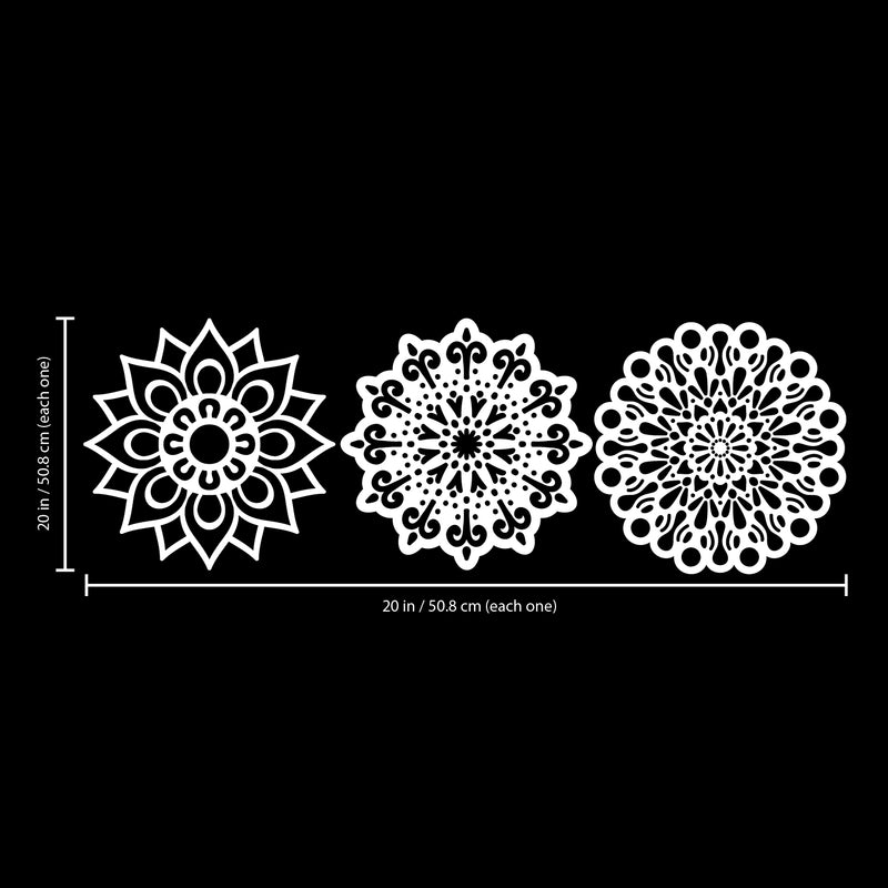 Vinyl Wall Art Decal - Set Of 3 Mandalas - 20" x 20" - Sticker Vinyl For Home Apartment Workplace Use - Beautiful Geometric Universe Symbol For Living Room Dorm Room Yoga Meditation (20" x 20"; White) White 20" x 20" 3