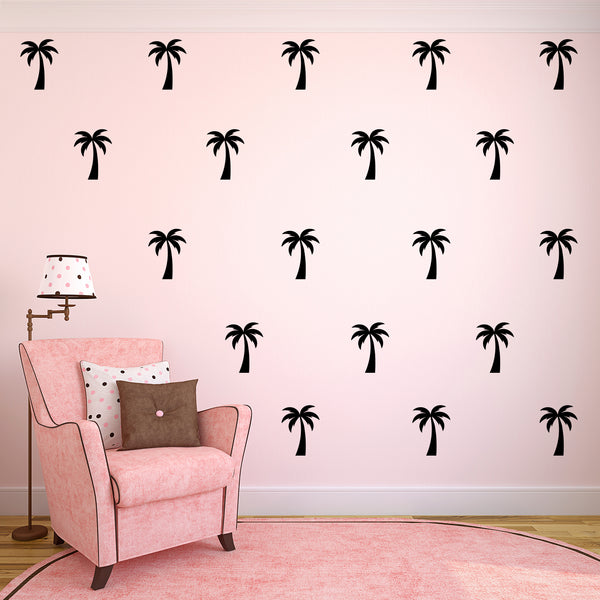 Set of 20 Vinyl Wall Art Decal - Palm Trees - Each - Sticker Adhesive Vinyl for Home Apartment Workplace Use - Kids Teens Trendy Decor for Living Room Dorm Room Bedroom (Each; Green)