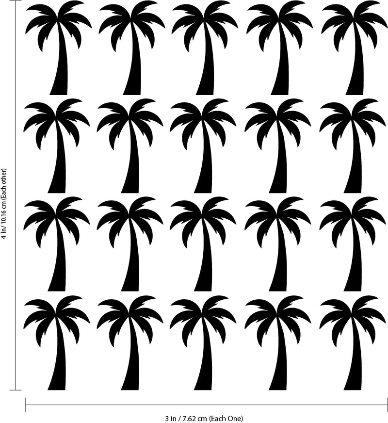 Set of 20 Vinyl Wall Art Decal - Palm Trees - 4" x 3" Each - Sticker Adhesive Vinyl for Home Apartment Workplace Use - Kids Teens Trendy Decor for Living Room Dorm Room Bedroom (4" x 3" Each; Black) Black 4" x 3" each 3
