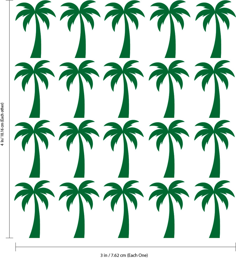 Set of 20 Vinyl Wall Art Decal - Palm Trees - 4" x 3" Each - Sticker Adhesive Vinyl for Home Apartment Workplace Use - Kids Teens Trendy Decor for Living Room Dorm Room Bedroom (4" x 3" Each; Green) Green 4" x 3" each 3