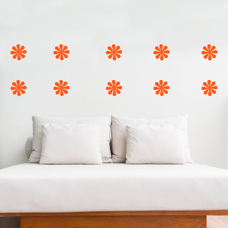 Set of 10 Vinyl Wall Art Decal - Flowers - 5" x 5" Each - Bedroom Living Room Office Dorm Room Girly Wall Decoration - Cute Trendy Floral Apartment Stencil Adhesives Wall Decor (5" x 5" Each; Orange) Orange 5" x 5" each