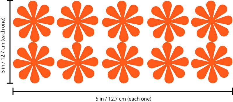 Set of 10 Vinyl Wall Art Decal - Flowers - 5" x 5" Each - Bedroom Living Room Office Dorm Room Girly Wall Decoration - Cute Trendy Floral Apartment Stencil Adhesives Wall Decor (5" x 5" Each; Orange) Orange 5" x 5" each 2
