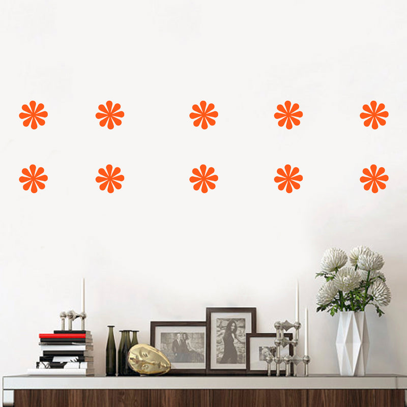 Set of 10 Vinyl Wall Art Decal - Flowers - 5" x 5" Each - Bedroom Living Room Office Dorm Room Girly Wall Decoration - Cute Trendy Floral Apartment Stencil Adhesives Wall Decor (5" x 5" Each; Orange) Orange 5" x 5" each 4