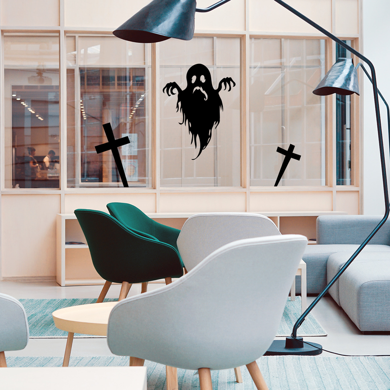 Vinyl Wall Art Decal - Sad Ghost - Fun Spooky Halloween Seasonal Movie Props Sticker - Kids Teens Adults Indoor Outdoor Wall Door Window Living Room Office Decor (27" x 20"; Black)   4
