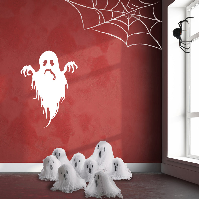Vinyl Wall Art Decal - Sad Ghost - 27" x 20" - Fun Spooky Halloween Seasonal Movie Props Sticker - Kids Teens Adults Indoor Outdoor Wall Door Window Living Room Office Decor (27" x 20"; White) White 27" x 20"