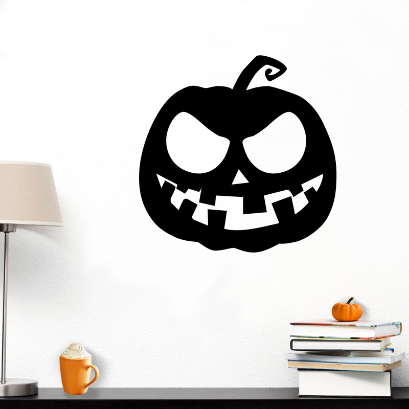 Vinyl Wall Art Decal - Scary Pumpkin - Fun Spooky Halloween Seasonal Decoration Sticker - Fall Season Indoor Outdoor Wall Door Window Living Room Office Decor (23" x 23"; Black)