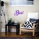 Vinyl Wall Art Decal - Boo - 11.5" x 19" - Fun Brush Lettering Halloween Seasonal Decoration Sticker - Teens Adults Indoor Outdoor Wall Door Window Living Room Office Decor (11.5" x 19"; Purple) Purple 11.5" x 19"