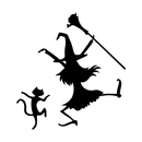 Vinyl Wall Art Decal - Dancing Witch And Cat - 24. Fun Halloween Theme Seasonal Decoration Sticker - Indoor Outdoor Wall Door Window Living Room Office Decor   2