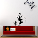 Vinyl Wall Art Decal - Dancing Witch And Cat - 24. Fun Halloween Theme Seasonal Decoration Sticker - Indoor Outdoor Wall Door Window Living Room Office Decor   4