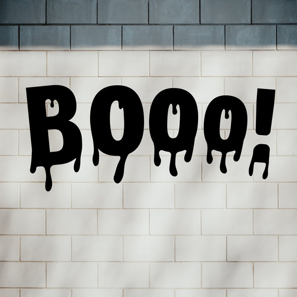 Vinyl Wall Art Decal - Booo - Fun Halloween Slimey Letters Seasonal Decoration Sticker - Kids Teens Adults Indoor Outdoor Wall Door Window Living Room Office Decor (22" x 51"; Black)
