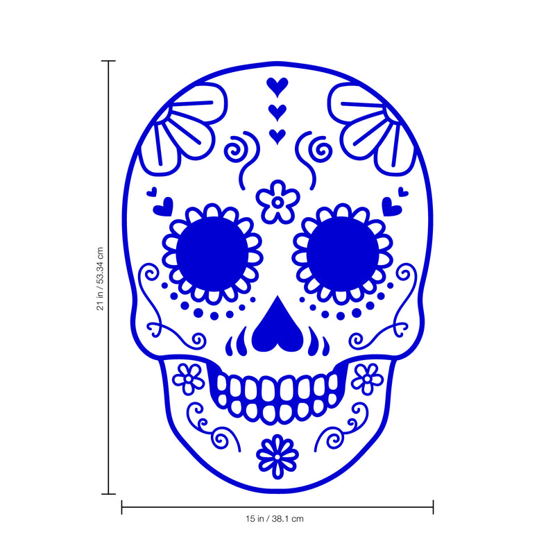 Vinyl Wall Art Decal - Day of The Dead Skull - 21" x 15" - Sugar Skull Mexican Holiday Seasonal Sticker - Kids Teens Adults Indoor Outdoor Wall Door Window Living Room Office Decor (21" x 15"; Blue) Blue 21" x 15" 3