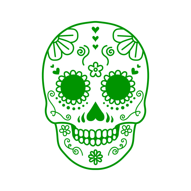 Vinyl Wall Art Decal - Day of The Dead Skull - 21" x 15" - Sugar Skull Mexican Holiday Seasonal Sticker - Kids Teens Adults Indoor Outdoor Wall Door Window Living Room Office Decor (21" x 15"; Green) Green 21" x 15"
