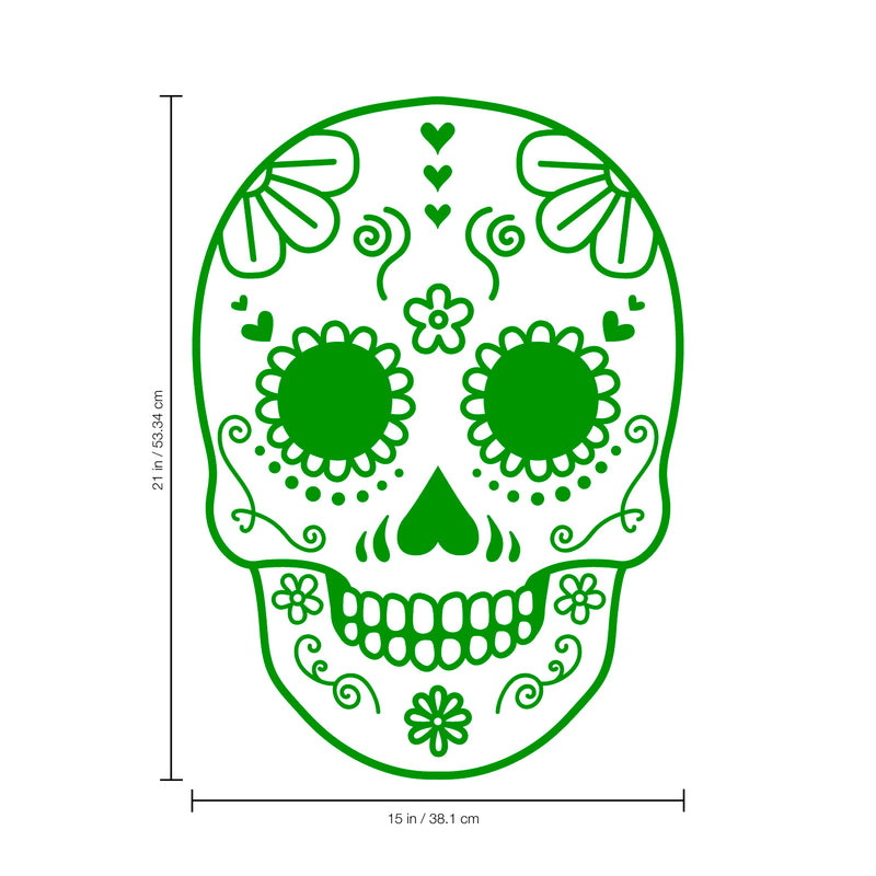 Vinyl Wall Art Decal - Day of The Dead Skull - 21" x 15" - Sugar Skull Mexican Holiday Seasonal Sticker - Kids Teens Adults Indoor Outdoor Wall Door Window Living Room Office Decor (21" x 15"; Green) Green 21" x 15" 2