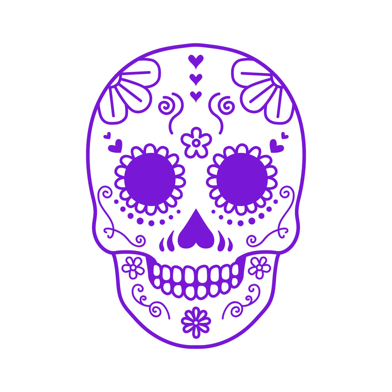 Vinyl Wall Art Decal - Day Of The Dead Skull - 21" x 15" - Sugar Skull Mexican Holiday Seasonal Sticker - Kids Teens Adults Indoor Outdoor Wall Door Window Living Room Office Decor (21" x 15"; Purple) Purple 21" x 15" 2