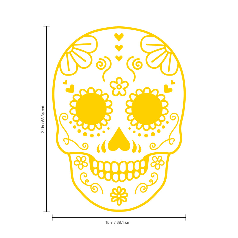 Vinyl Wall Art Decal - Day Of The Dead Skull - 21" x 15" - Sugar Skull Mexican Holiday Seasonal Sticker - Kids Teens Adults Indoor Outdoor Wall Door Window Living Room Office Decor (21" x 15"; Yellow) Yellow 21" x 15" 2