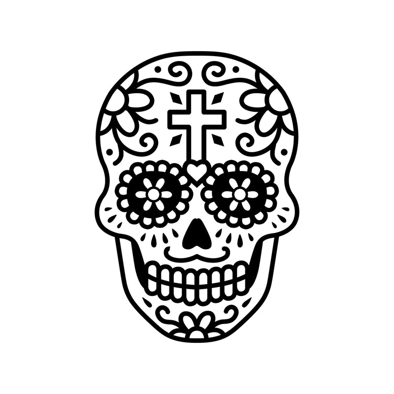 Vinyl Wall Art Decal - Day of The Dead Skull - Sugar Skull Mexican Holiday Seasonal Sticker - Kids Teens Adults Indoor Outdoor Wall Door Window Living Room Office Decor (21" x 15"; Black)   3