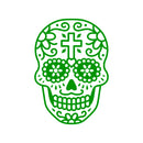 Vinyl Wall Art Decal - Day of The Dead Skull with Cross - 14" x 10" - Sugar Skull Mexican Holiday Seasonal Sticker - Teens Adults Indoor Outdoor Wall Door Living Room Office Decor (14" x 10"; Green) Green 14" x 10" 3